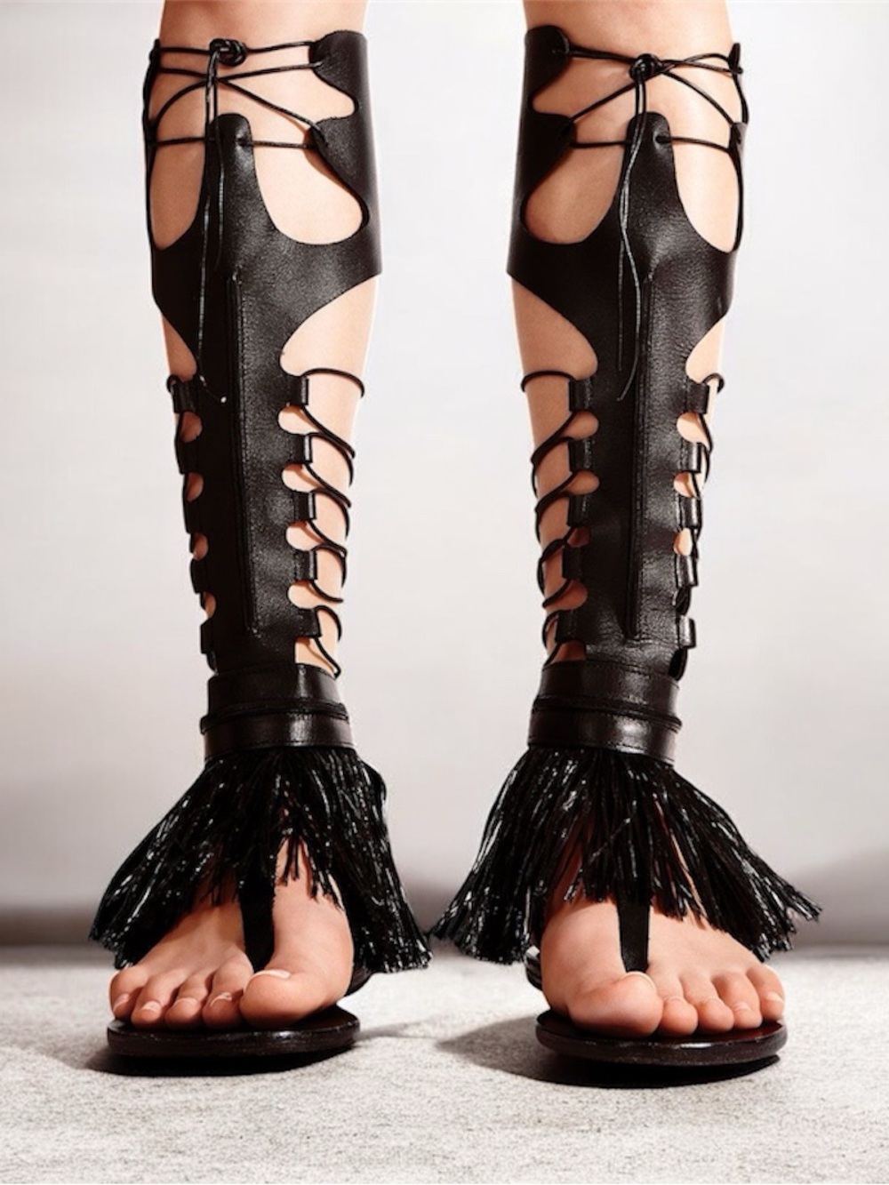 Ancient Greek sandals Gladiator Fringe Knee-High Sandals 7